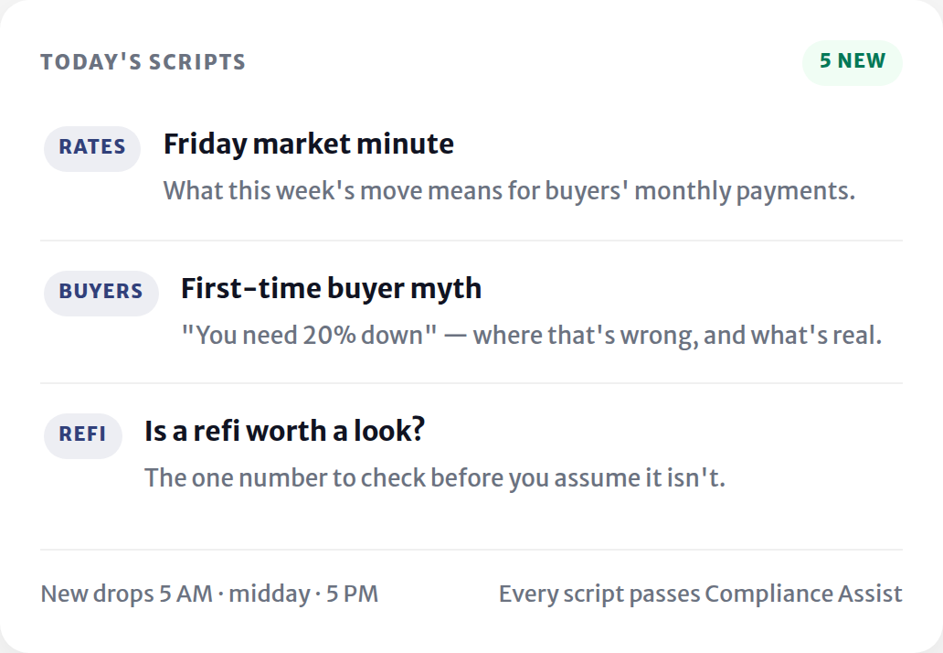 Script Studio card showing three daily script drops